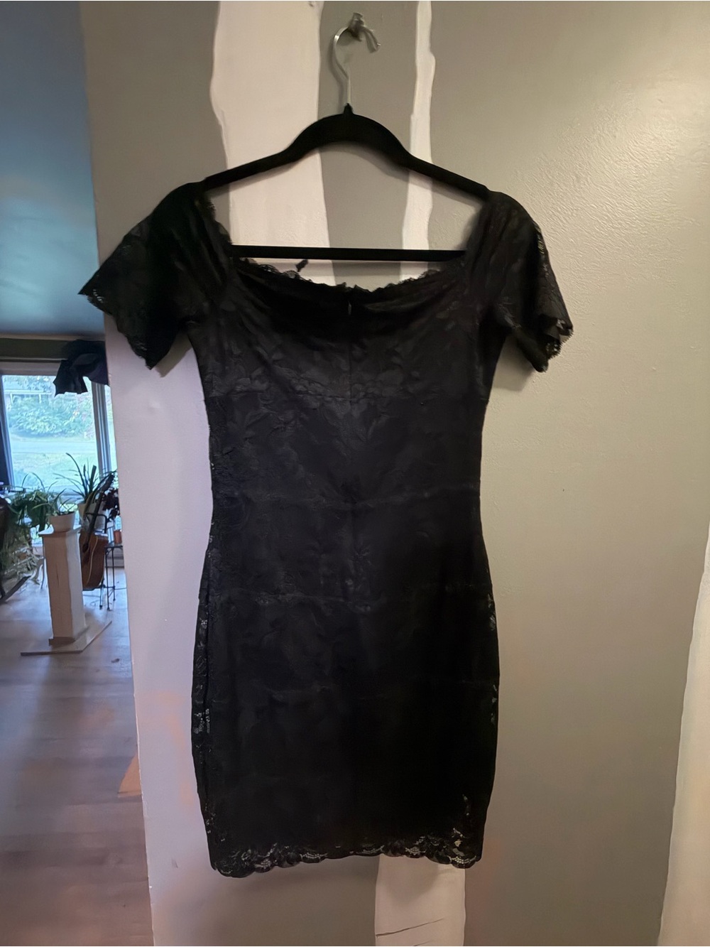 Guess Black Lace Off-Shoulder Cocktail Dress